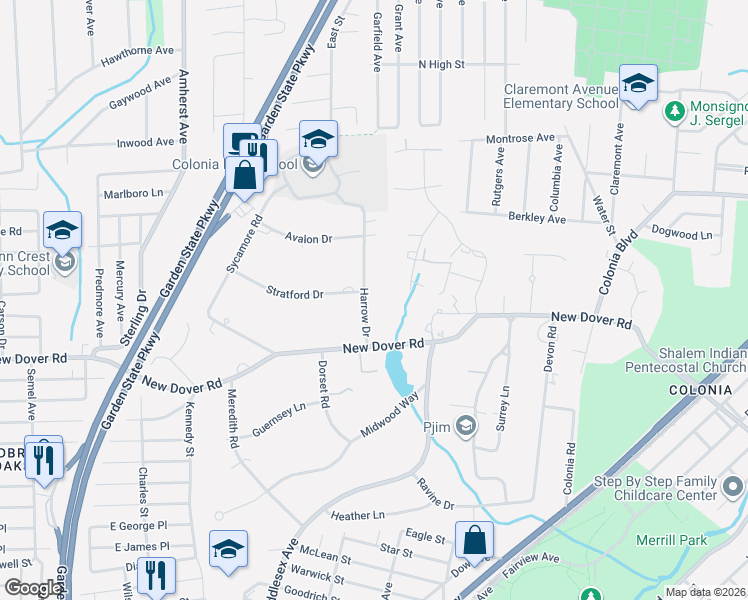 map of restaurants, bars, coffee shops, grocery stores, and more near in Woodbridge Township