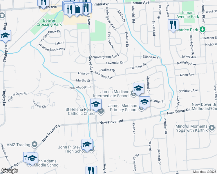 map of restaurants, bars, coffee shops, grocery stores, and more near 345 McKinley Avenue in Edison