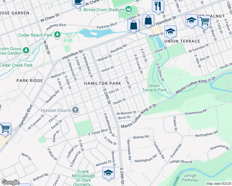 map of restaurants, bars, coffee shops, grocery stores, and more near 320 South Berks Street in Allentown