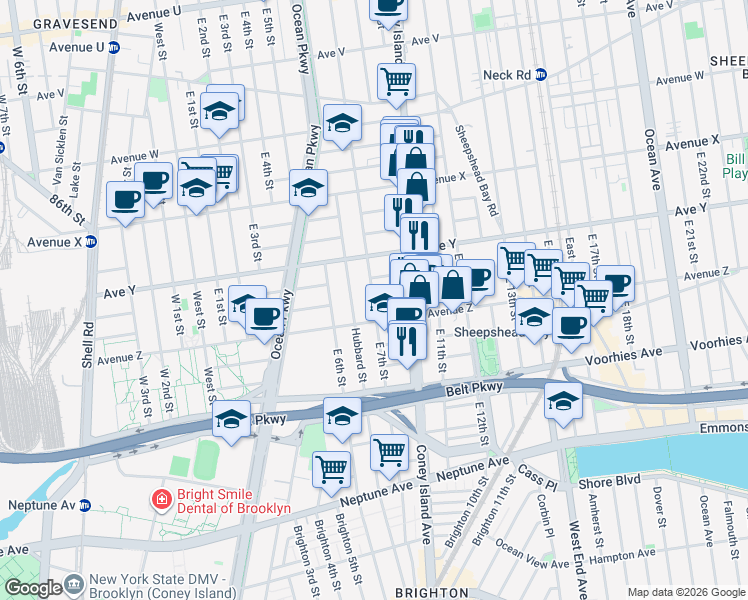 map of restaurants, bars, coffee shops, grocery stores, and more near Kathleen Ct in Brooklyn