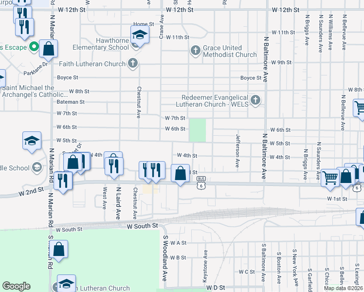 map of restaurants, bars, coffee shops, grocery stores, and more near 511 Westlawn Avenue in Hastings