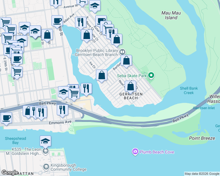 map of restaurants, bars, coffee shops, grocery stores, and more near 106 Just Court in Brooklyn