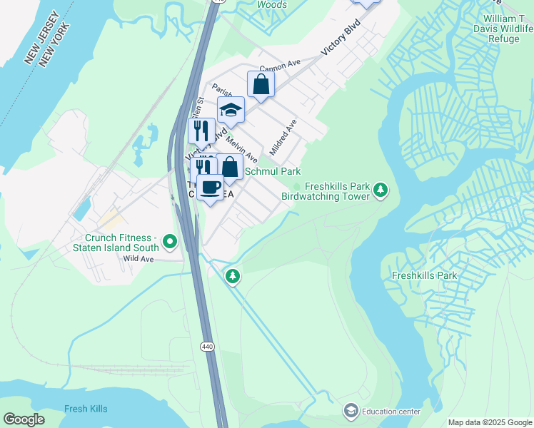 map of restaurants, bars, coffee shops, grocery stores, and more near 137 Alberta Avenue in Staten Island