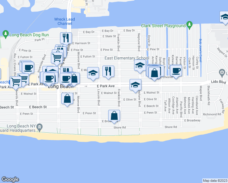 map of restaurants, bars, coffee shops, grocery stores, and more near 311 Franklin Boulevard in Long Beach