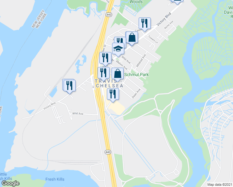 map of restaurants, bars, coffee shops, grocery stores, and more near 228 Wild Avenue in Staten Island