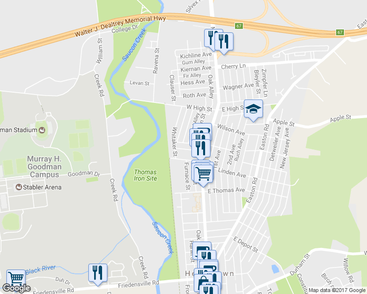 map of restaurants, bars, coffee shops, grocery stores, and more near 133 Ackerman Street in Hellertown