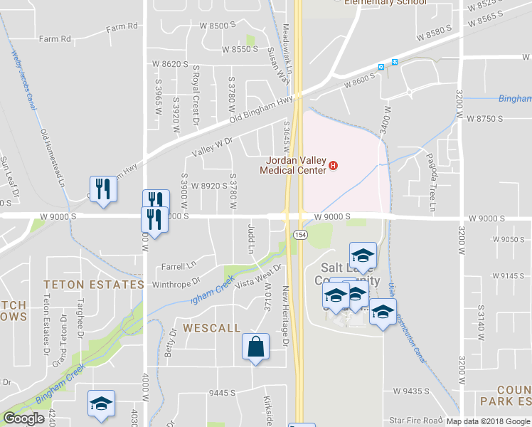 map of restaurants, bars, coffee shops, grocery stores, and more near 3706 W 9000 S in West Jordan