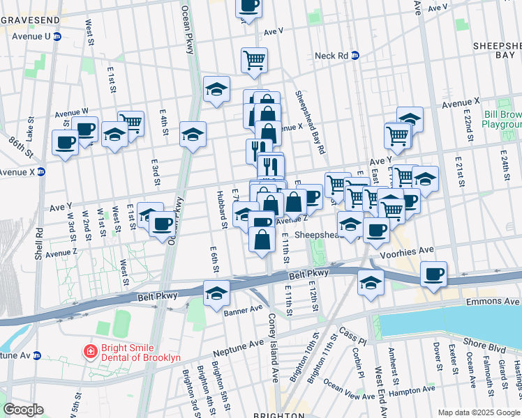 map of restaurants, bars, coffee shops, grocery stores, and more near 757 Kathleen Place in Brooklyn