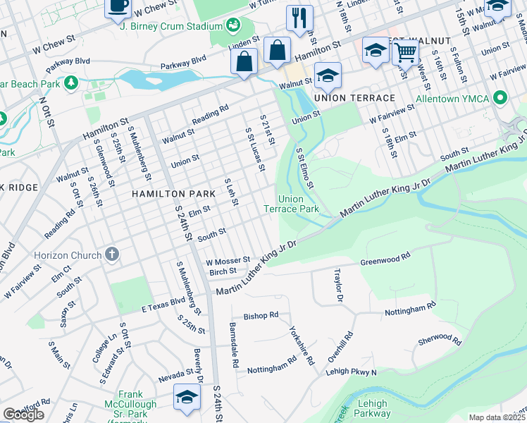 map of restaurants, bars, coffee shops, grocery stores, and more near 420 Cedar Creek Boulevard in Allentown