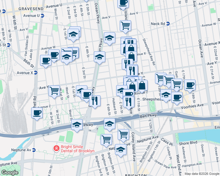 map of restaurants, bars, coffee shops, grocery stores, and more near 2522 Hubbard Street in Brooklyn