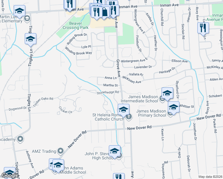 map of restaurants, bars, coffee shops, grocery stores, and more near 10 Martha Street in Edison