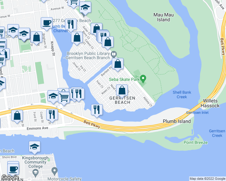 map of restaurants, bars, coffee shops, grocery stores, and more near 35 Melba Court in Brooklyn