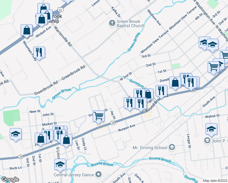 map of restaurants, bars, coffee shops, grocery stores, and more near 18 Lonanbe Drive in Middlesex