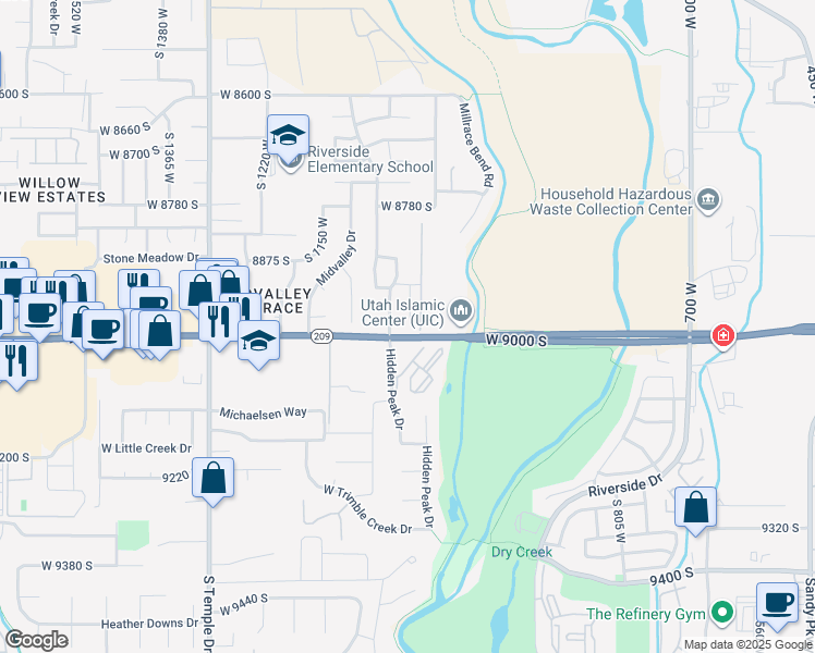 map of restaurants, bars, coffee shops, grocery stores, and more near 8976 South 1050 West in West Jordan