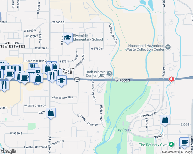 map of restaurants, bars, coffee shops, grocery stores, and more near 8976 South 1050 West in West Jordan