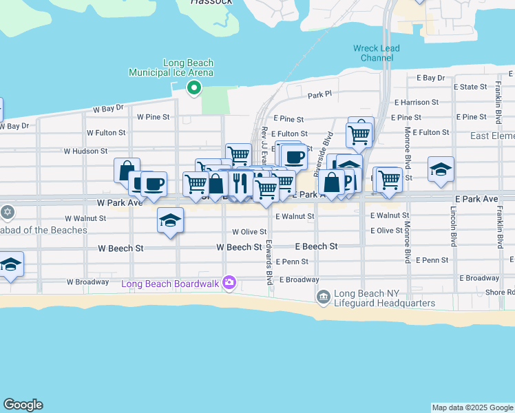 map of restaurants, bars, coffee shops, grocery stores, and more near in Long Beach