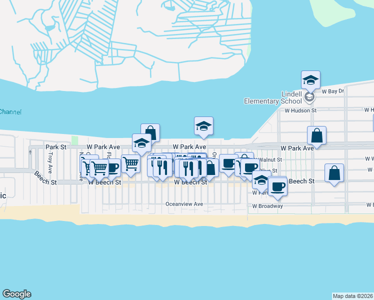 map of restaurants, bars, coffee shops, grocery stores, and more near 917 West Park Avenue in Long Beach