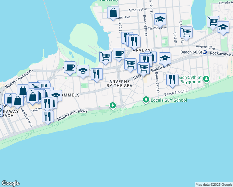 map of restaurants, bars, coffee shops, grocery stores, and more near in Queens