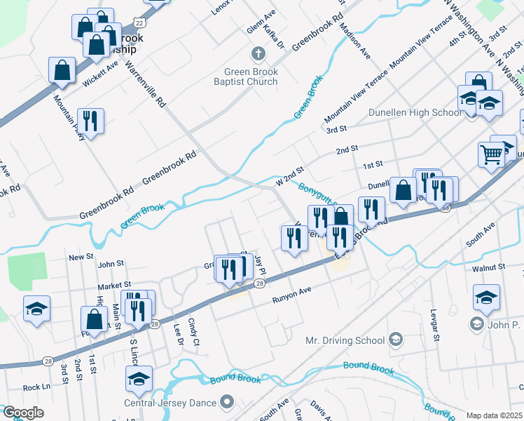 map of restaurants, bars, coffee shops, grocery stores, and more near 18 Lonanbe Drive in Middlesex