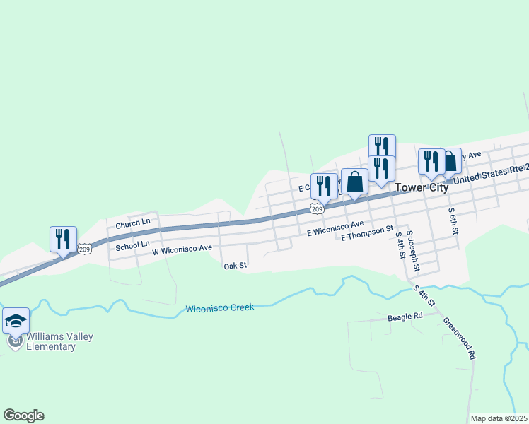 map of restaurants, bars, coffee shops, grocery stores, and more near 48 West Colliery Avenue in Tower City