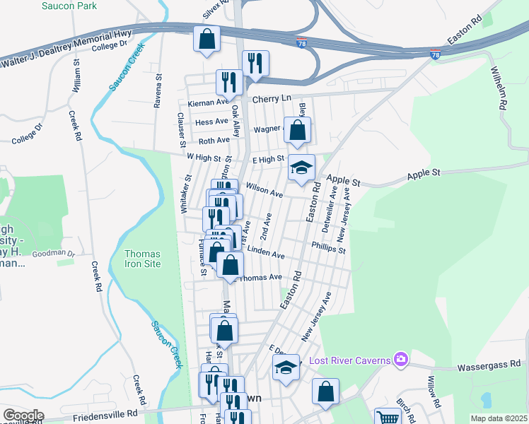 map of restaurants, bars, coffee shops, grocery stores, and more near 1330 2nd Avenue in Hellertown
