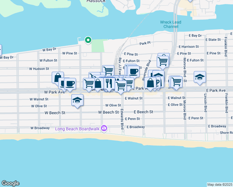 map of restaurants, bars, coffee shops, grocery stores, and more near in Long Beach