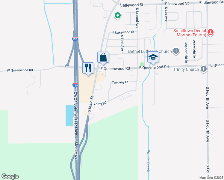 map of restaurants, bars, coffee shops, grocery stores, and more near 100-198 Tuscany Court in Morton