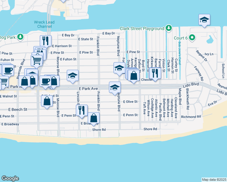 map of restaurants, bars, coffee shops, grocery stores, and more near 568 East Park Avenue in Long Beach