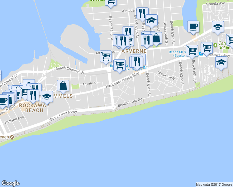 map of restaurants, bars, coffee shops, grocery stores, and more near 7203 Catamaran Way in Queens