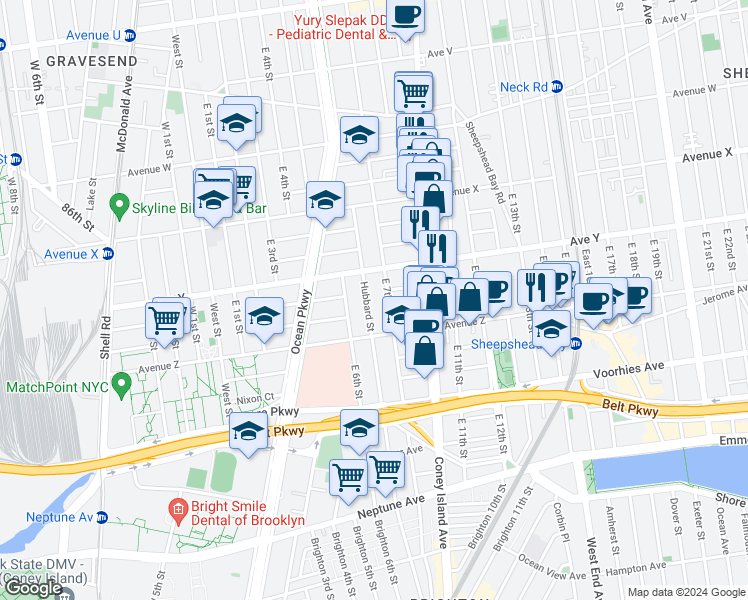map of restaurants, bars, coffee shops, grocery stores, and more near 2522 Hubbard Street in Brooklyn