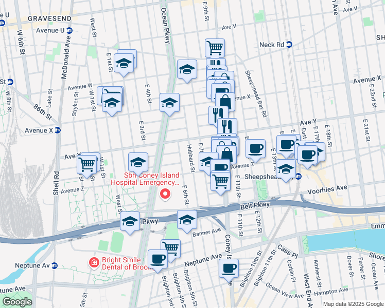 map of restaurants, bars, coffee shops, grocery stores, and more near 2522 Hubbard Street in Brooklyn