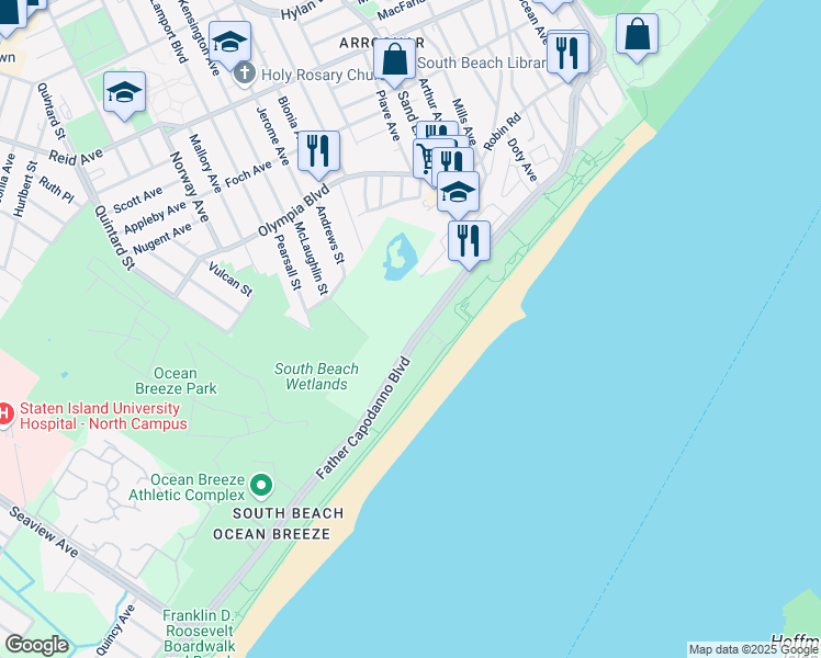 map of restaurants, bars, coffee shops, grocery stores, and more near 393 Father Capodanno Boulevard in Staten Island