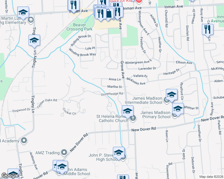 map of restaurants, bars, coffee shops, grocery stores, and more near 10 Martha Street in Edison