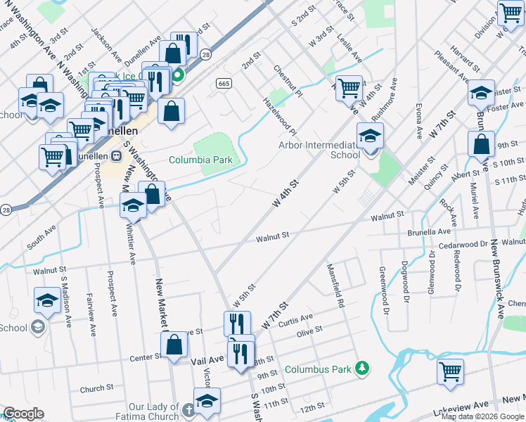 map of restaurants, bars, coffee shops, grocery stores, and more near 1814 West 4th Street in Dunellen