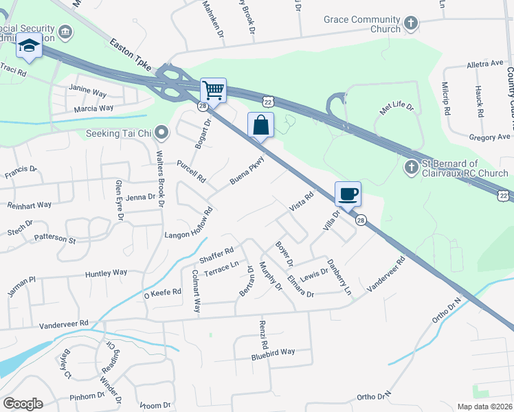 map of restaurants, bars, coffee shops, grocery stores, and more near 4 Young Way in Bridgewater Township