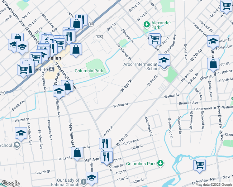 map of restaurants, bars, coffee shops, grocery stores, and more near 1814 West 4th Street in Dunellen