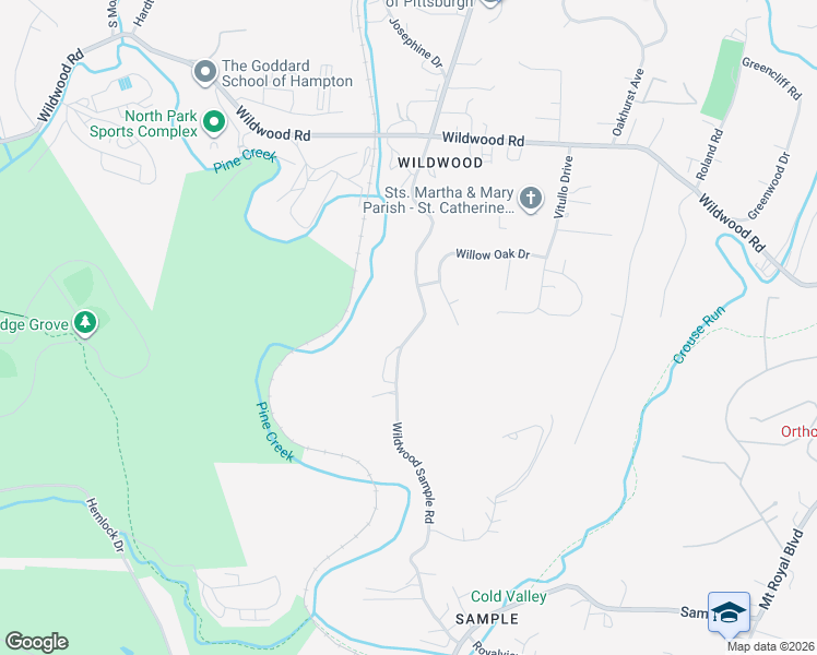 map of restaurants, bars, coffee shops, grocery stores, and more near 4585 Wildwood Sample Road in Hampton Township