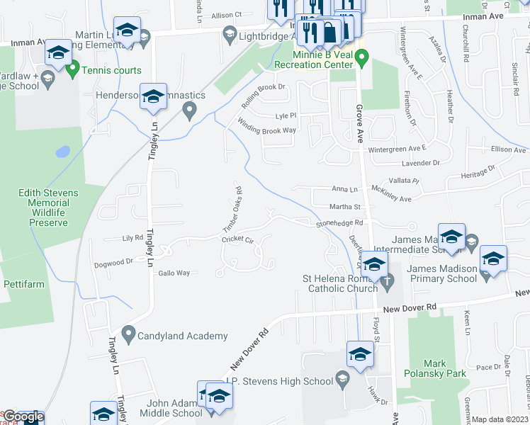 map of restaurants, bars, coffee shops, grocery stores, and more near 5103 Stonehedge Road in Edison