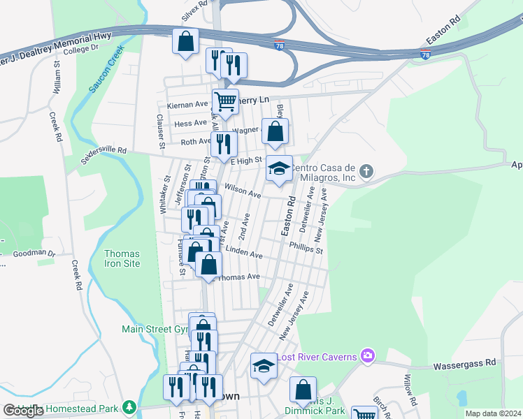 map of restaurants, bars, coffee shops, grocery stores, and more near 1370 3rd Avenue in Hellertown
