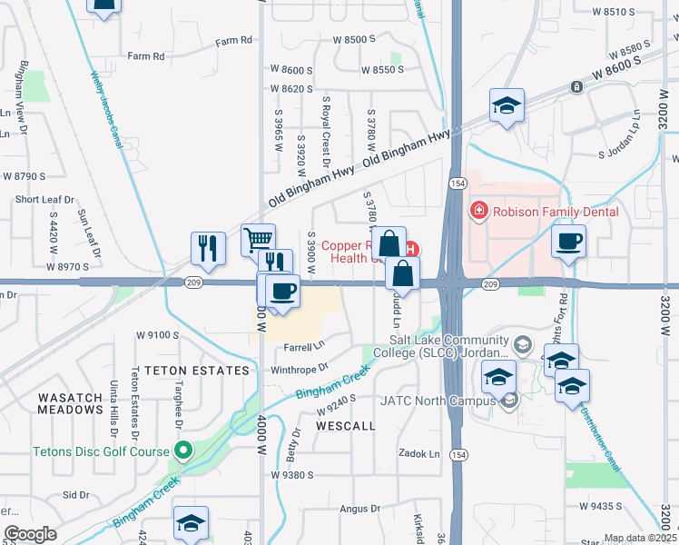 map of restaurants, bars, coffee shops, grocery stores, and more near 8983 South 3860 West in West Jordan