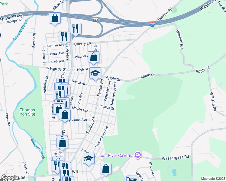 map of restaurants, bars, coffee shops, grocery stores, and more near 520 Wilson Avenue in Hellertown