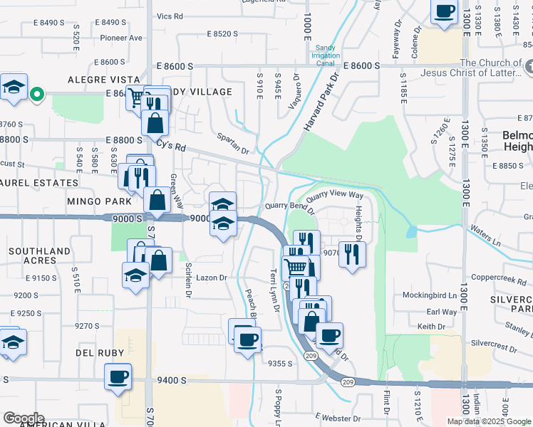 map of restaurants, bars, coffee shops, grocery stores, and more near 903 East 9000 South in Sandy