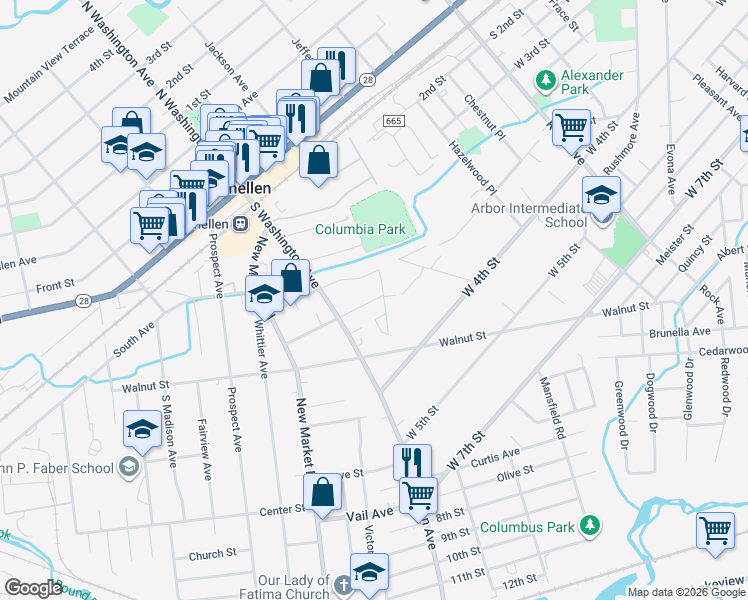 map of restaurants, bars, coffee shops, grocery stores, and more near 218 Oak Parkway in Dunellen