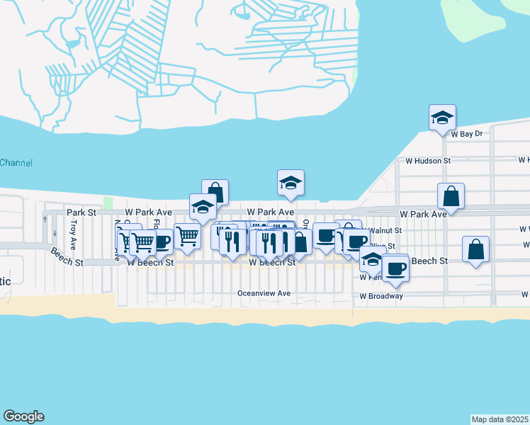 map of restaurants, bars, coffee shops, grocery stores, and more near 917 West Park Avenue in Long Beach