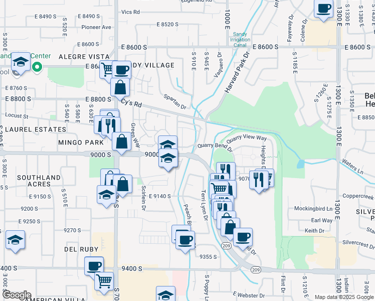 map of restaurants, bars, coffee shops, grocery stores, and more near 884 Cobblegate Drive in Sandy