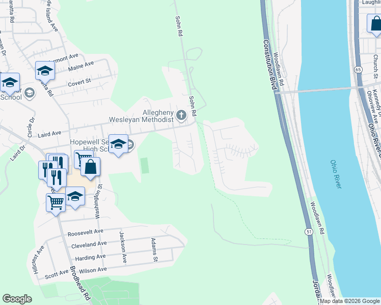 map of restaurants, bars, coffee shops, grocery stores, and more near 1015 Duke Street in Aliquippa