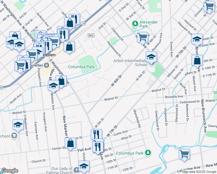 map of restaurants, bars, coffee shops, grocery stores, and more near 1814 West 4th Street in Dunellen