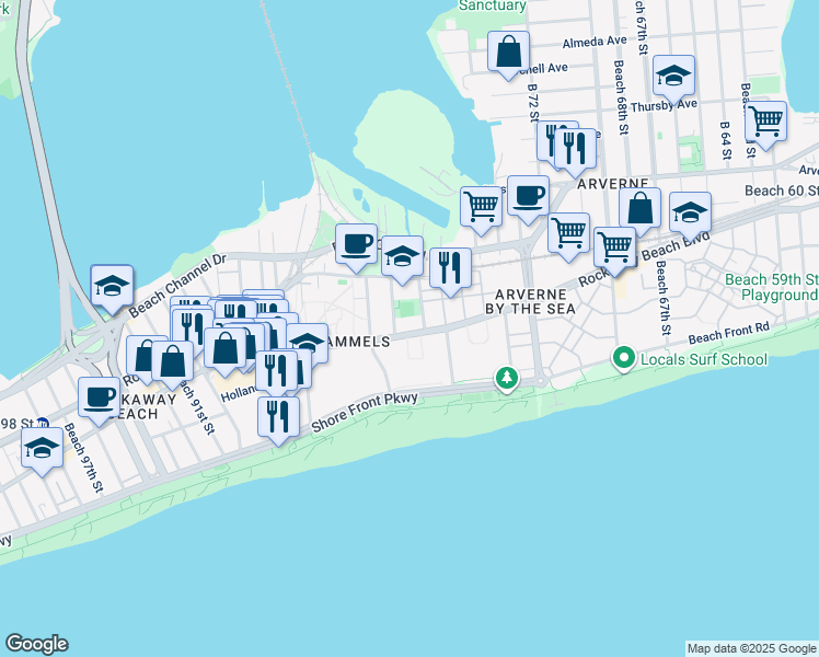 map of restaurants, bars, coffee shops, grocery stores, and more near in Queens