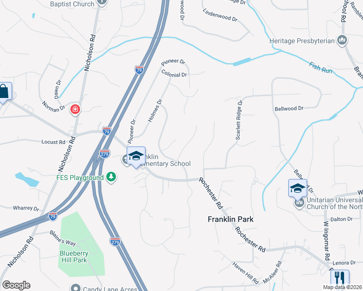map of restaurants, bars, coffee shops, grocery stores, and more near 1509 Shaker Court in Sewickley