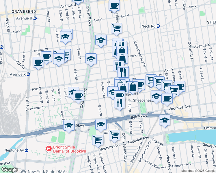 map of restaurants, bars, coffee shops, grocery stores, and more near 2531 East 7th Street in Brooklyn